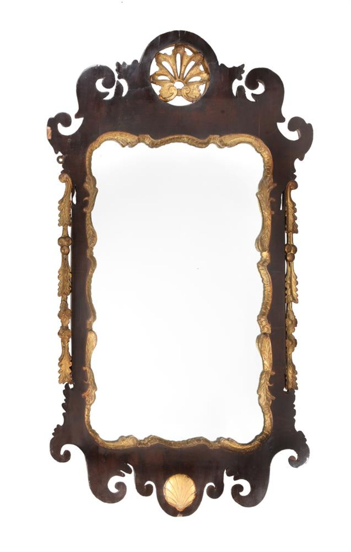 A GEORGE III MAHOGANY AND PARCEL GILT MIRROR, CIRCA 1780