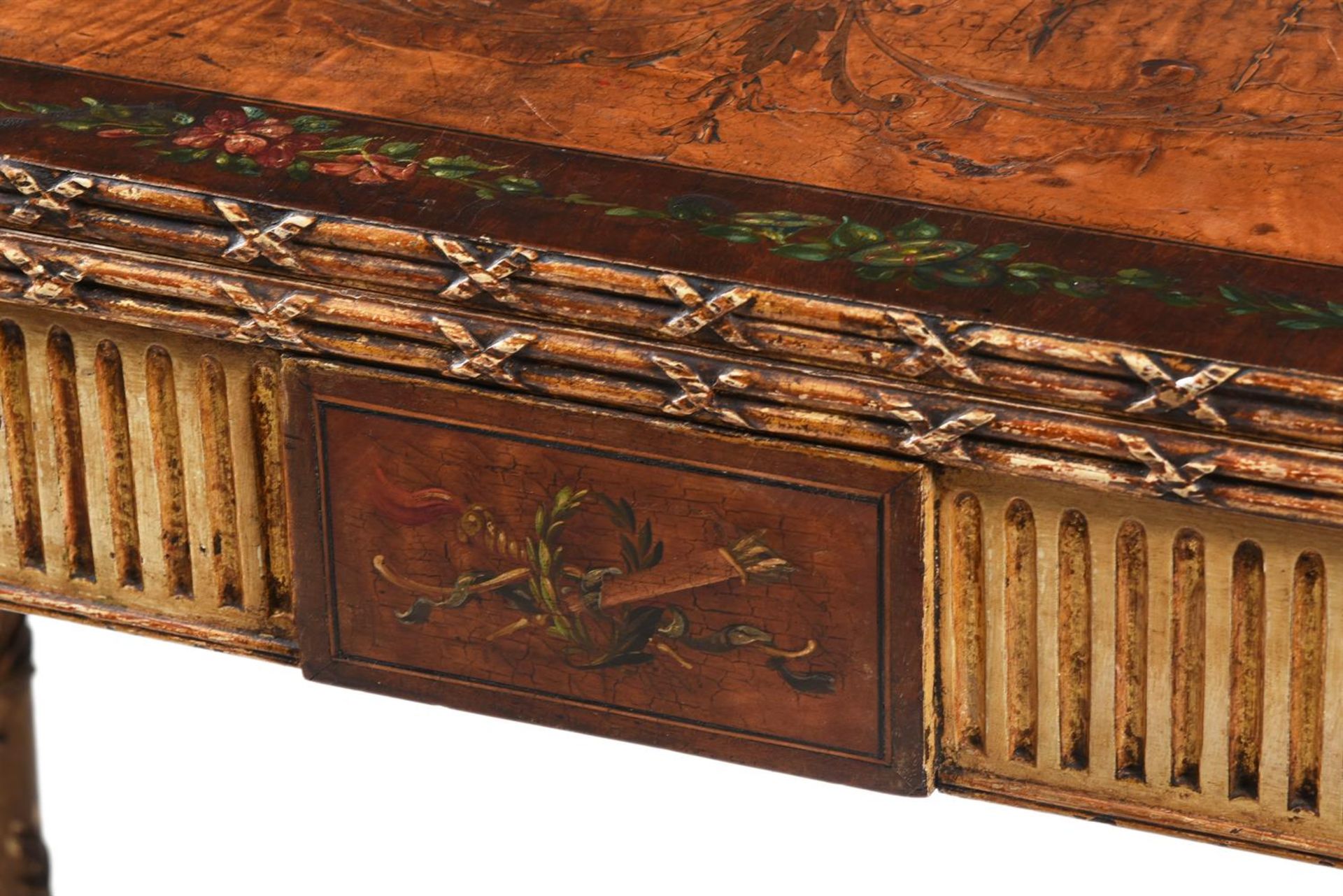 A SATINWOOD, MARQUETRY, PAINTED AND PARCEL GILT CARD TABLE, FIRST HALF 19TH CENTURY - Bild 5 aus 7