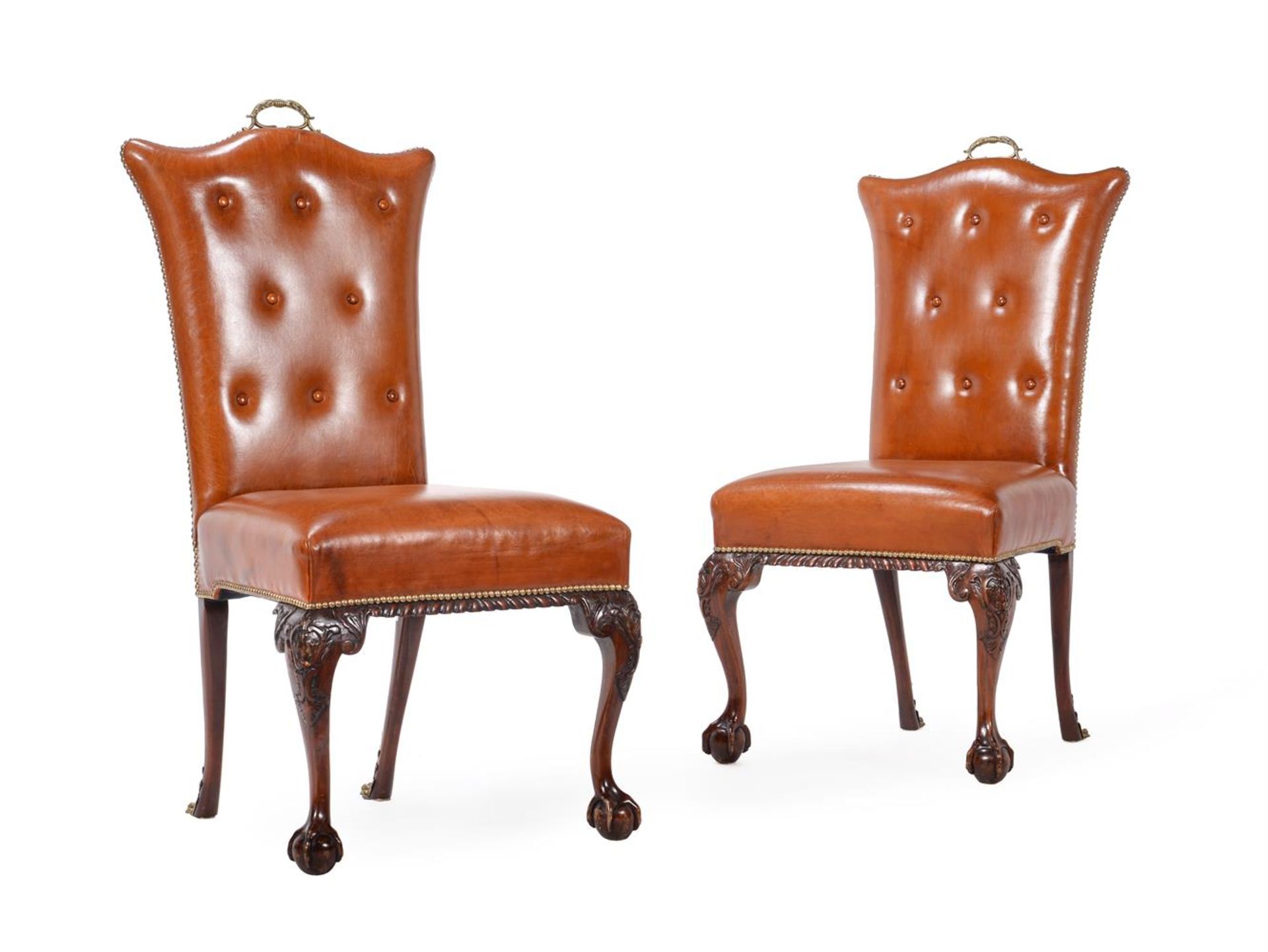 A SET OF SIX MAHOGANY AND GILT METAL MOUNTED DINING CHAIRS, IN MID 18TH CENTURY STYLE - Image 2 of 5