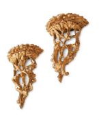 A PAIR OF CARVED GILTWOOD WALL BRACKETS, IN MID 18TH CENTURY MANNER, 19TH CENTURY