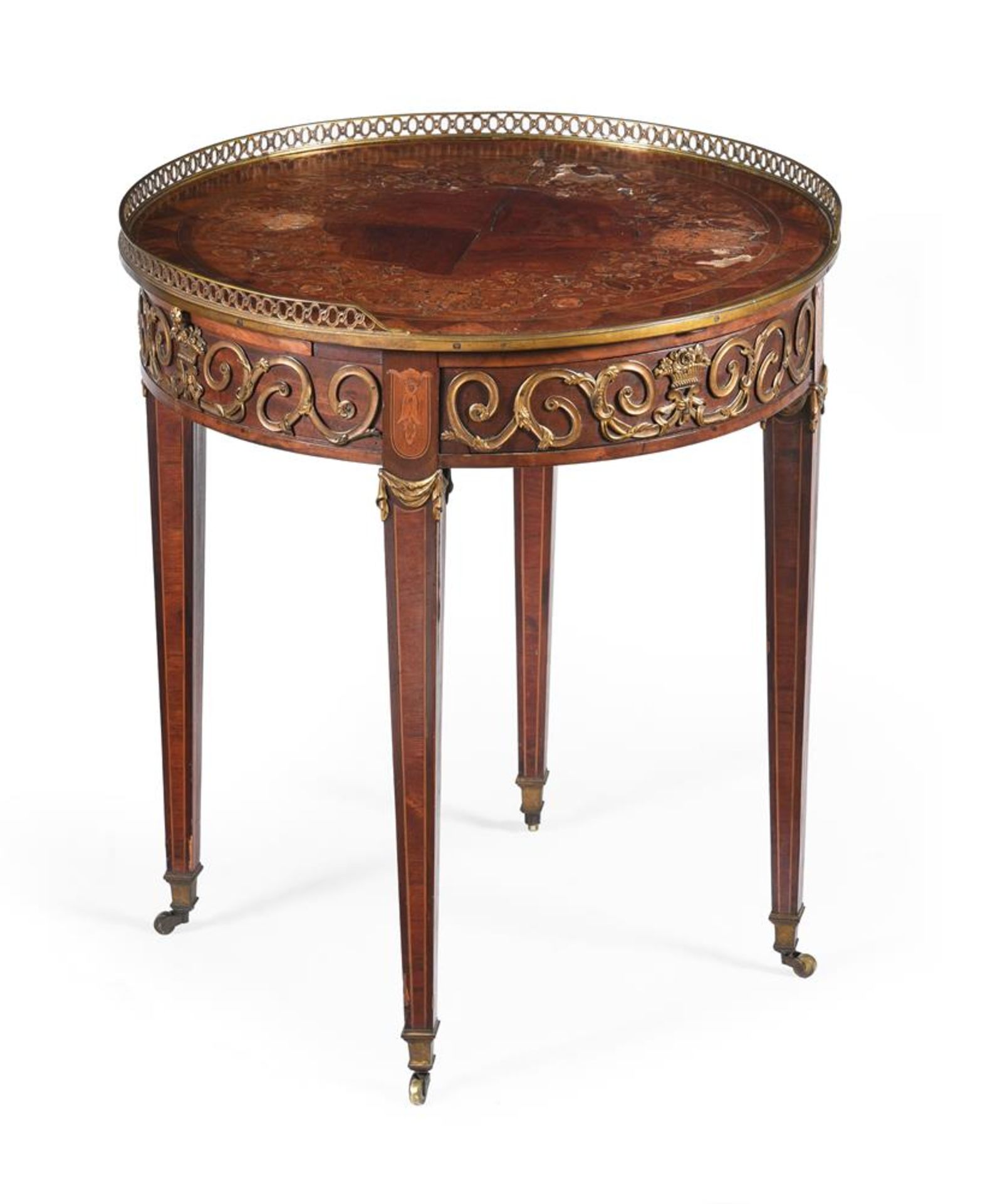 Y A CONTINENTAL AMARANTH AND MARQUETRY OCCASIONAL TABLE, LATE 18TH/ EARLY 19TH CENTURY