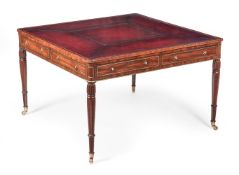 A REGENCY MAHOGANY AND BRASS STRUNG LIBRARY TABLE, IN THE MANNER OF JOHN McLEAN, CIRCA 1815