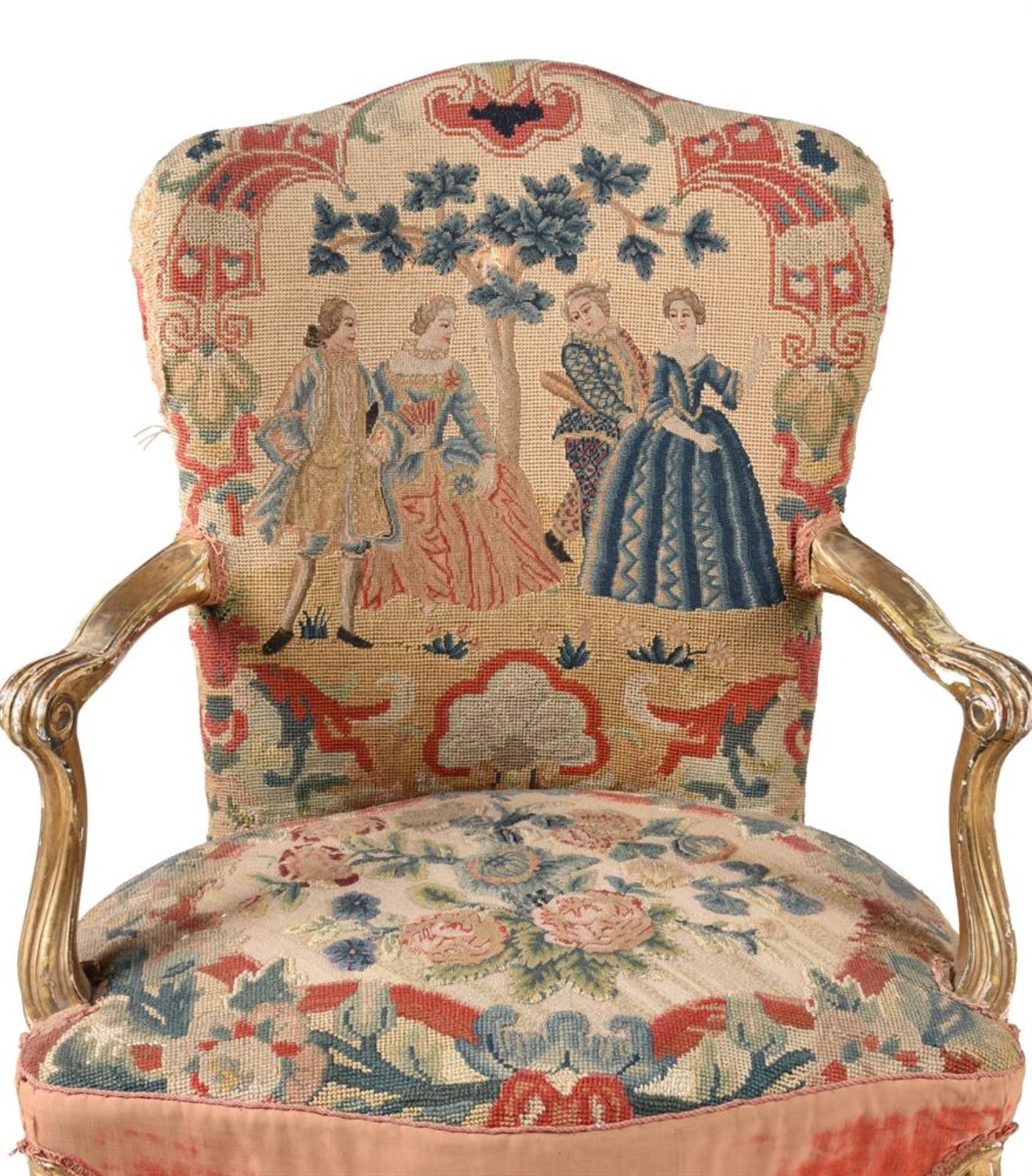 A PAIR OF GEORGE III GILTWOOD AND NEEDLEWORK UPHOLSTERED ARMCHAIRS, CIRCA 1775 - Image 4 of 5