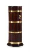 A MAHOGANY AND BRASS BOUND STICK STAND, LATE 19TH OR EARLY 20TH CENTURY