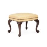 A GEORGE III MAHOGANY AND UPHOLSTERED STOOL, IN THE MANNER OF THOMAS CHIPPENDALE, CIRCA 1770