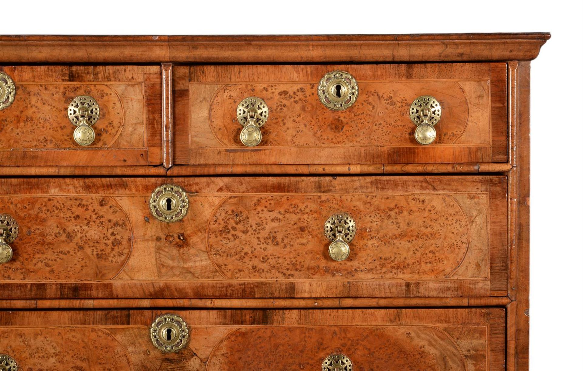 A WILLIAM & MARY BURR ELM, WALNUT AND FRUITWOOD INLAID CHEST ON STAND, CIRCA 1690 - Image 5 of 5