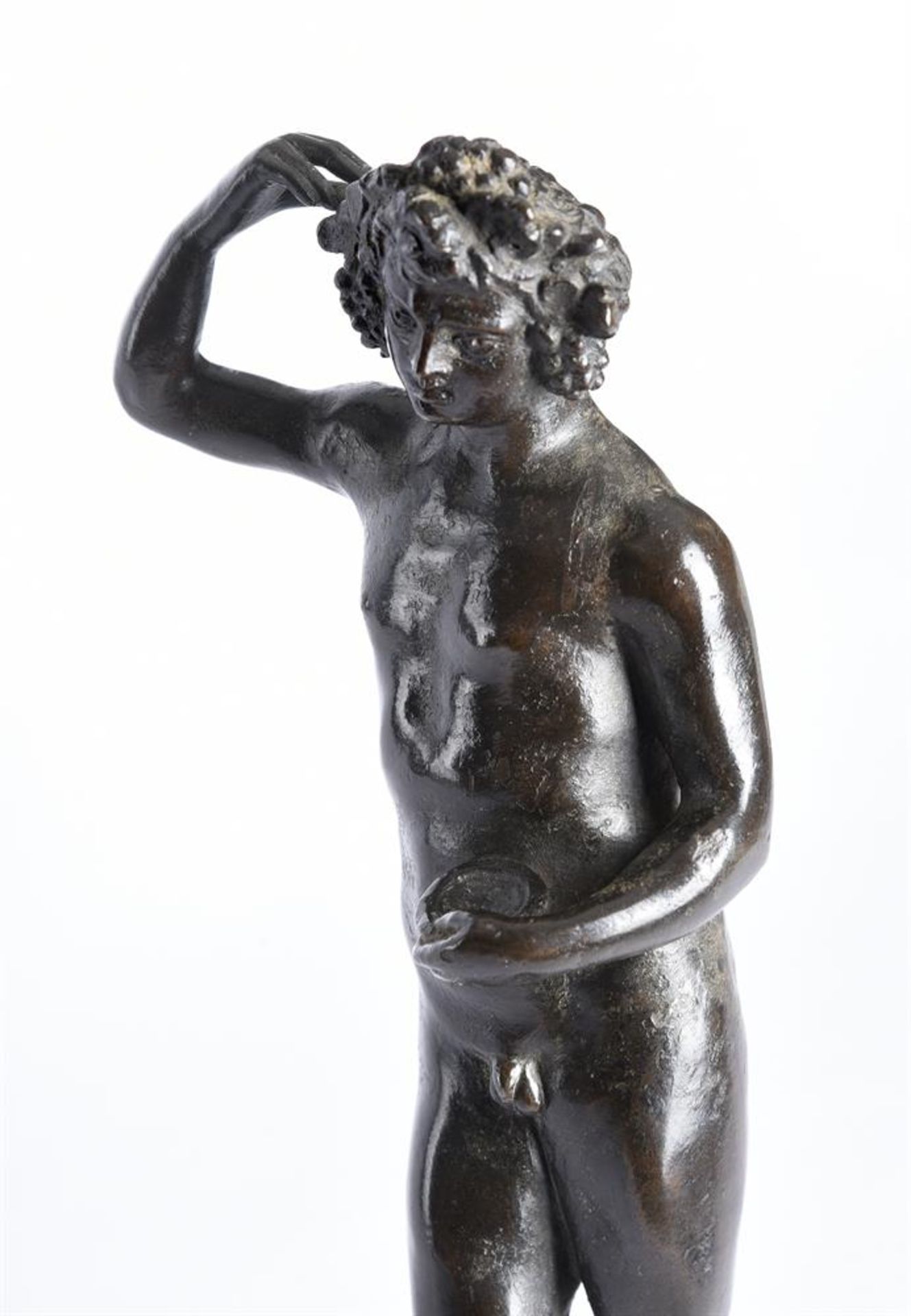 A BRONZE ANDIRON FIGURE OF BACCHUS, 17TH CENTURY, VENETIAN - Image 2 of 3