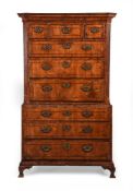 A GEORGE I WALNUT AND INLAID CHEST ON CHEST, CIRCA 1720