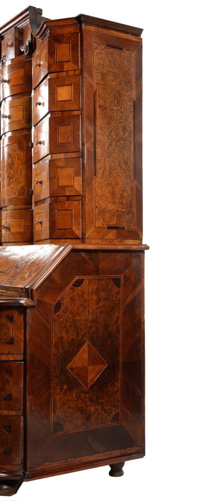 A SOUTH GERMAN WALNUT, FIGURED WALNUT AND INLAID BUREAU CABINET, MID 18TH CENTURY - Image 5 of 5