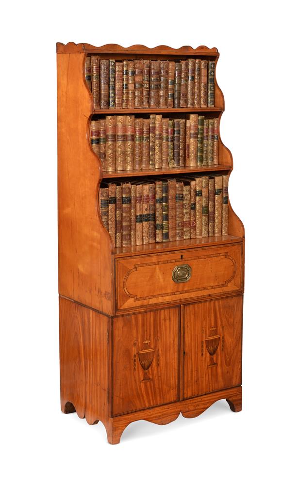 Y A GEORGE III SATINWOOD AND MARQUETRY WATERFALL BOOKCASE CABINET, CIRCA 1790