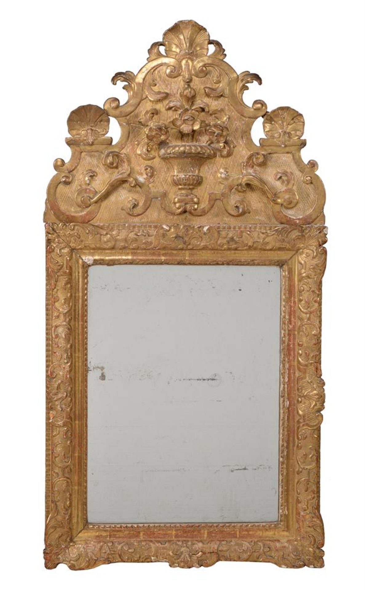 A FRENCH CARVED GILTWOOD MIRROR, 18TH CENTURY