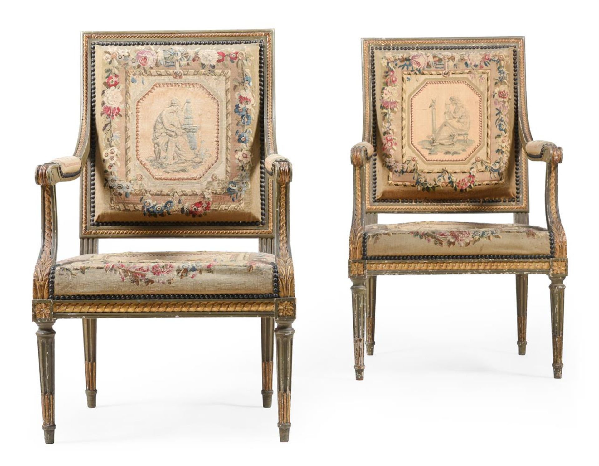 A CARVED GREEN PAINTED AND PARCEL GILT SUITE OF SEAT FURNITURE, LATE 19TH CENTURY - Image 3 of 10