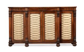 Y A GEORGE IV ROSEWOOD AND BRASS MARQUETRY BREAKFRONT SIDE CABINET, ATTRIBUTED TO GILLOWS, CIRCA 182