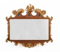 A MAHOGANY AND GILTWOOD OVERMANTEL WALL MIRROR, SECOND HALF 19TH CENTURY