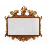 A MAHOGANY AND GILTWOOD OVERMANTEL WALL MIRROR, SECOND HALF 19TH CENTURY