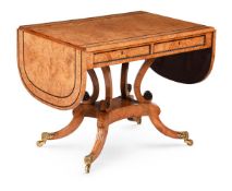 Y A REGENCY BURR ELM AND EBONY SOFA TABLE, IN THE MANNER OF WILLIAM TROTTER, CIRCA 1820