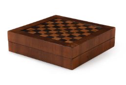 A GERMAN WALNUT AND MARQUETRY FOLDING CHESS AND BACKGAMMON BOARD, 18TH CENTURY