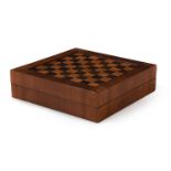 A GERMAN WALNUT AND MARQUETRY FOLDING CHESS AND BACKGAMMON BOARD, 18TH CENTURY