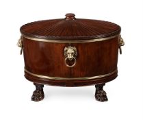 A GEORGE III MAHOGANY AND GILT BRASS MOUNTED WINE COOLER OR CELLARET, CIRCA 1800