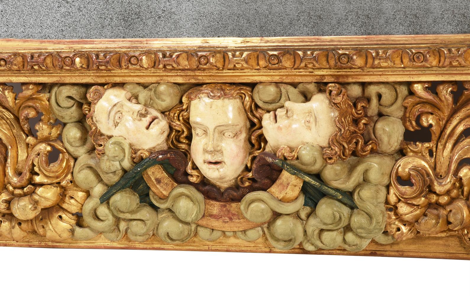 A CONTINENTAL CARVED GILTWOOD AND PAINTED MIRROR, SOUTH GERMAN OR AUSTRIAN, 17TH CENTURY AND LATER - Image 5 of 6