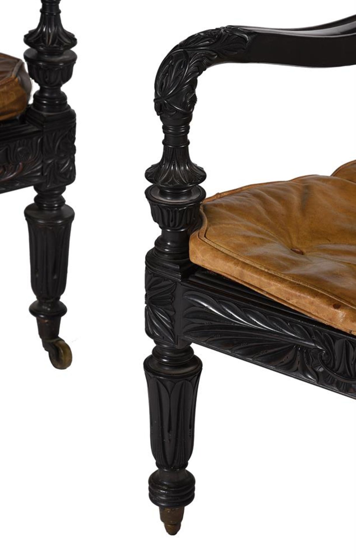 Y A NEAR PAIR OF ANGLO INDIAN CARVED EBONY ARMCHAIRS, MID 19TH CENTURY - Image 2 of 9