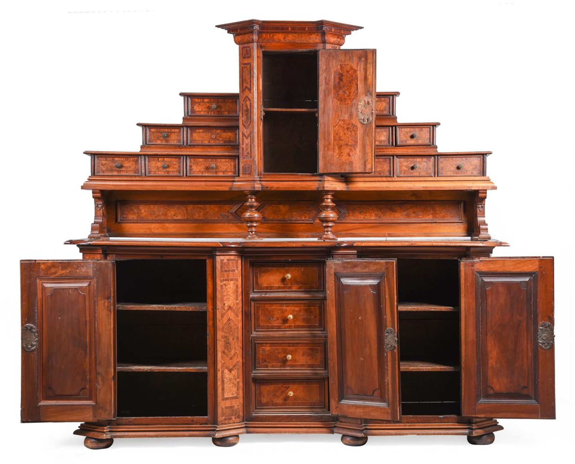 A SWISS WALNUT, BURR WALNUT AND FRUITWOOD BREAKFRONT SIDE CABINET, THIRD QUARTER 18TH CENTURY - Image 6 of 6