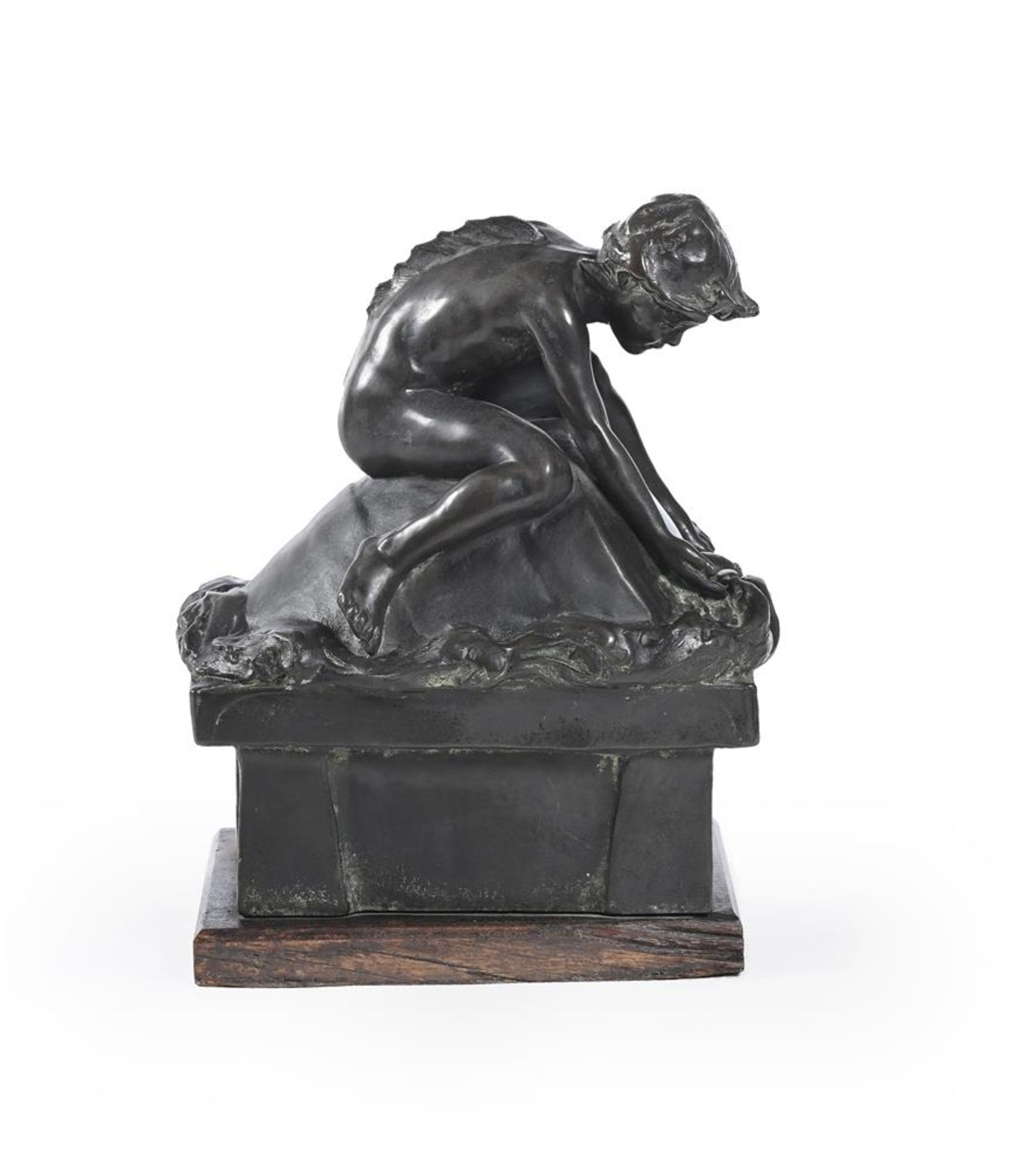 RUBY LEVICK BAILEY (WELSH, 1871-1940), A BRONZE GROUP OF A MERCHILD ON A FLOATING BARREL, DATED 1912