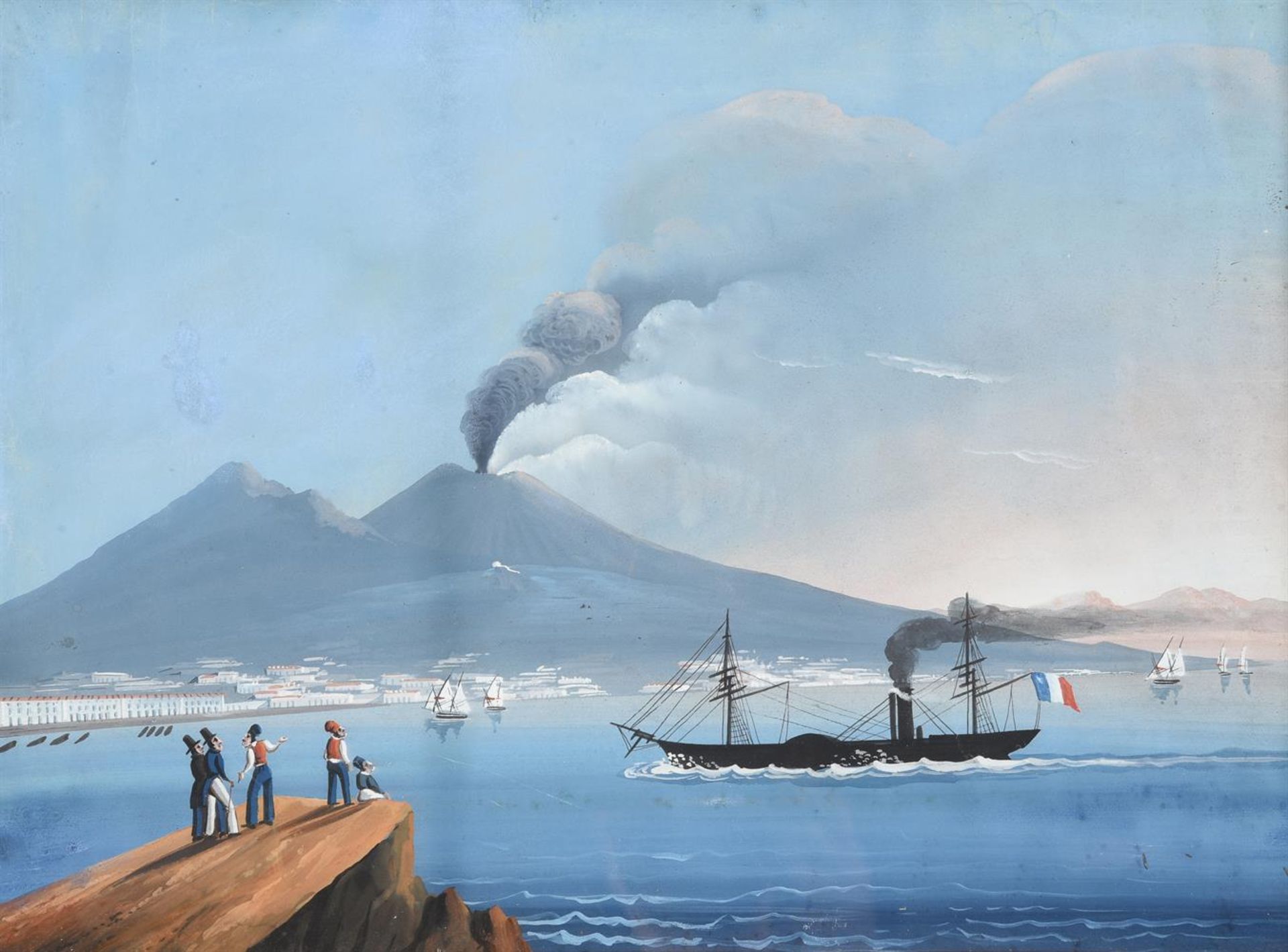 NEAPOLITAN SCHOOL, CIRCA 1830-1850, NAPLES BAY VIEW, PADDLE STEAMER WITH VESUVIUS IN THE DISTANCE - Bild 2 aus 3