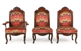 A SET OF THREE ITALIAN WANUT AND UPHOLSTERED CHAIRS, 19TH CENTURY