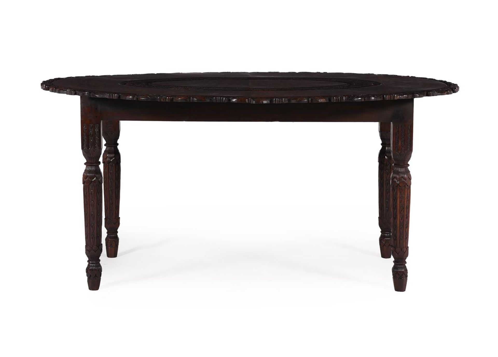 AN ANGLO INDIAN CARVED EXOTIC HARDWOOD CENTRE OR DINING TABLE, 19TH CENTURY - Image 2 of 7