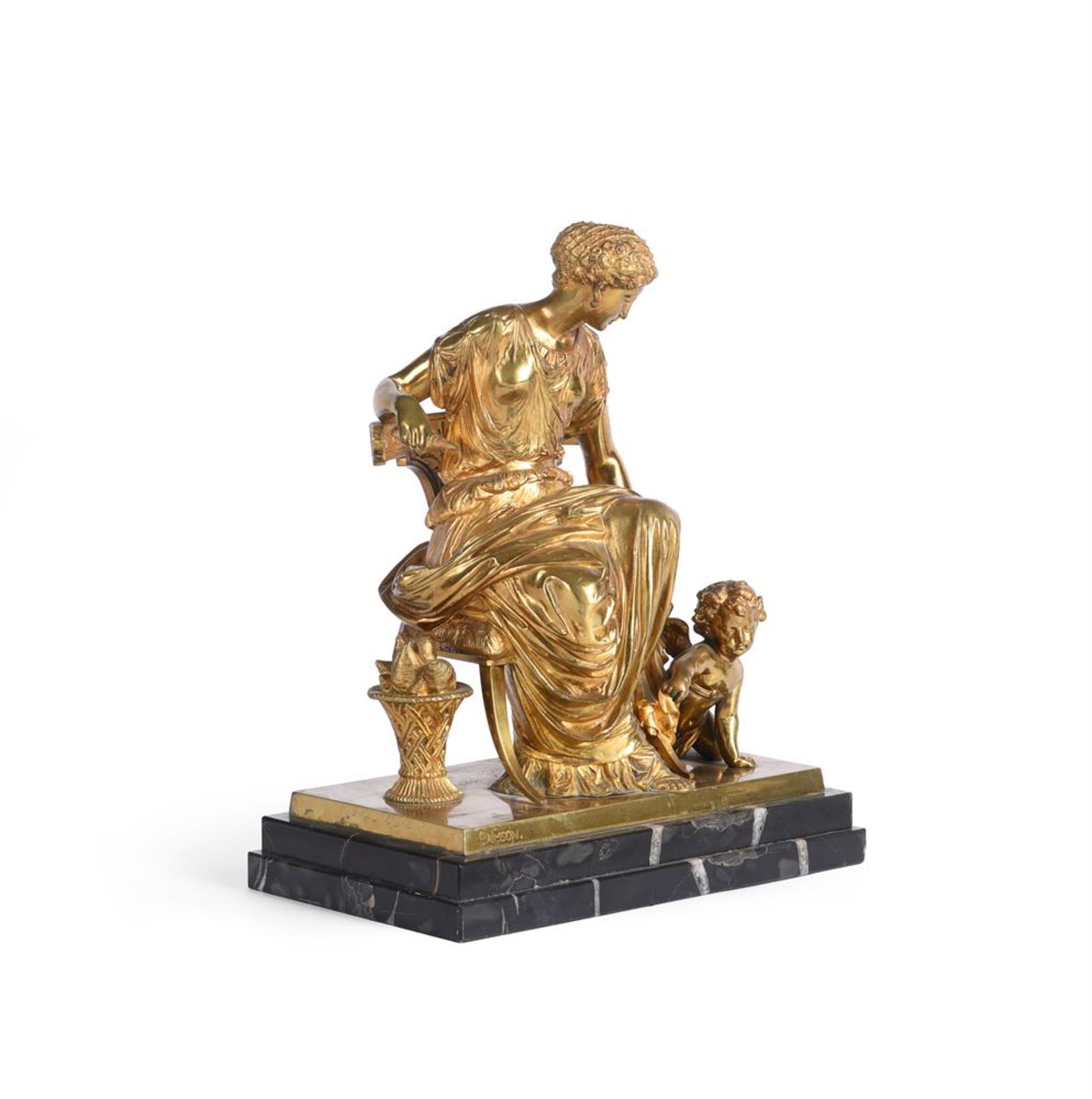 JEAN JULES SALMSON, A GILT BRONZE GROUP OF SEATED WOMAN AND CUPID, 19TH CENTURY, FRENCH - Image 4 of 6