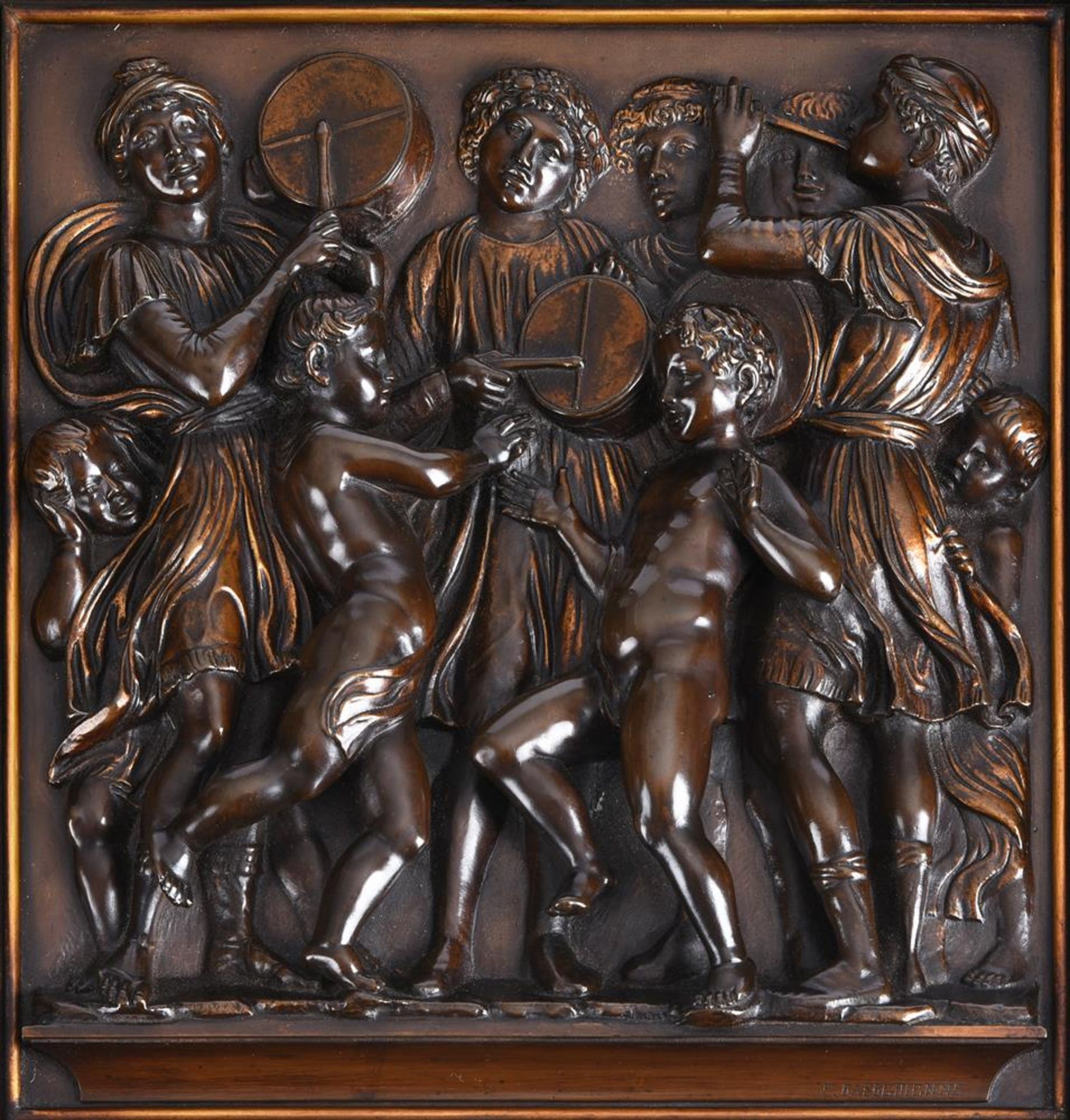 AFTER LUCA DELLA ROBBIA, A PAIR OF BARBEDIENNE PARCEL GILT BRONZE 'CANTORIA' PLAQUES, FRENCH - Image 4 of 6