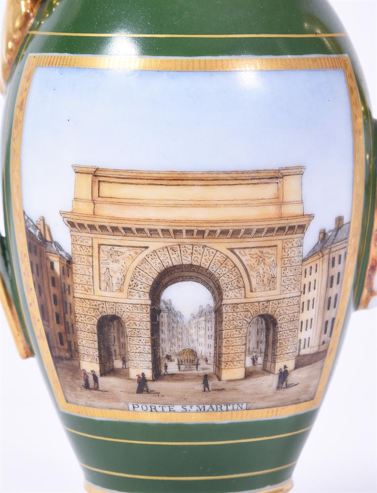 A PARIS PORCELAIN GREEN-GROUND AND GILT TOPOGRAPHICAL PART COFFEE SERVICE, CIRCA 1830 - Image 4 of 5