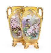 A PAIR OF FRENCH PORCELAIN YELLOW GROUND VASES, LATE 19TH CENTURY