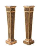 A PAIR OF GILTWOOD, GESSO AND MARBLE PEDESTALS, IN NEOCLASSICAL STYLE, LATE 19TH CENTURY