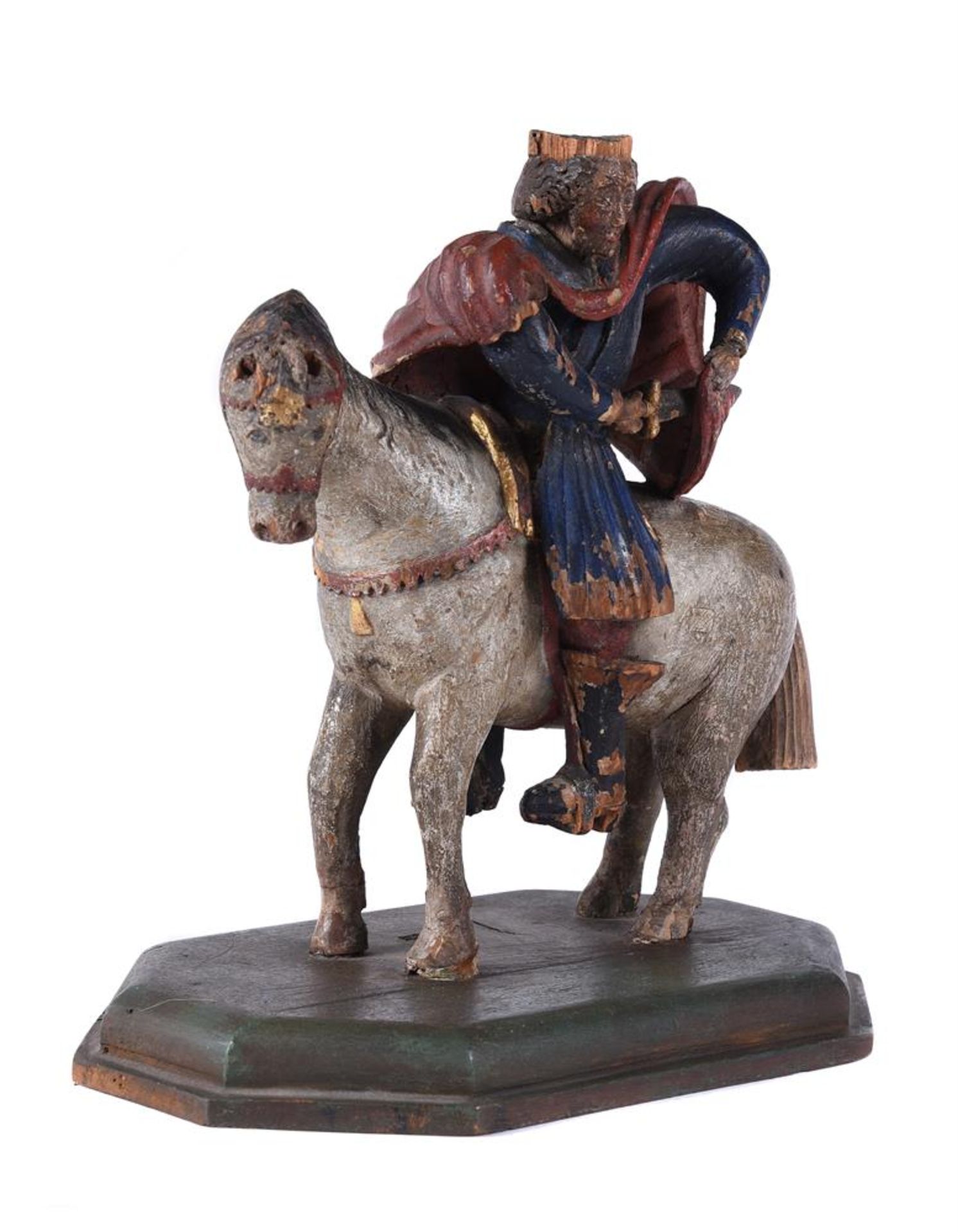 A CARVED POLYCHROME FIGURE OF ST MARTIN ON HORSEBACK, 16TH/17TH CENTURY - Bild 2 aus 6