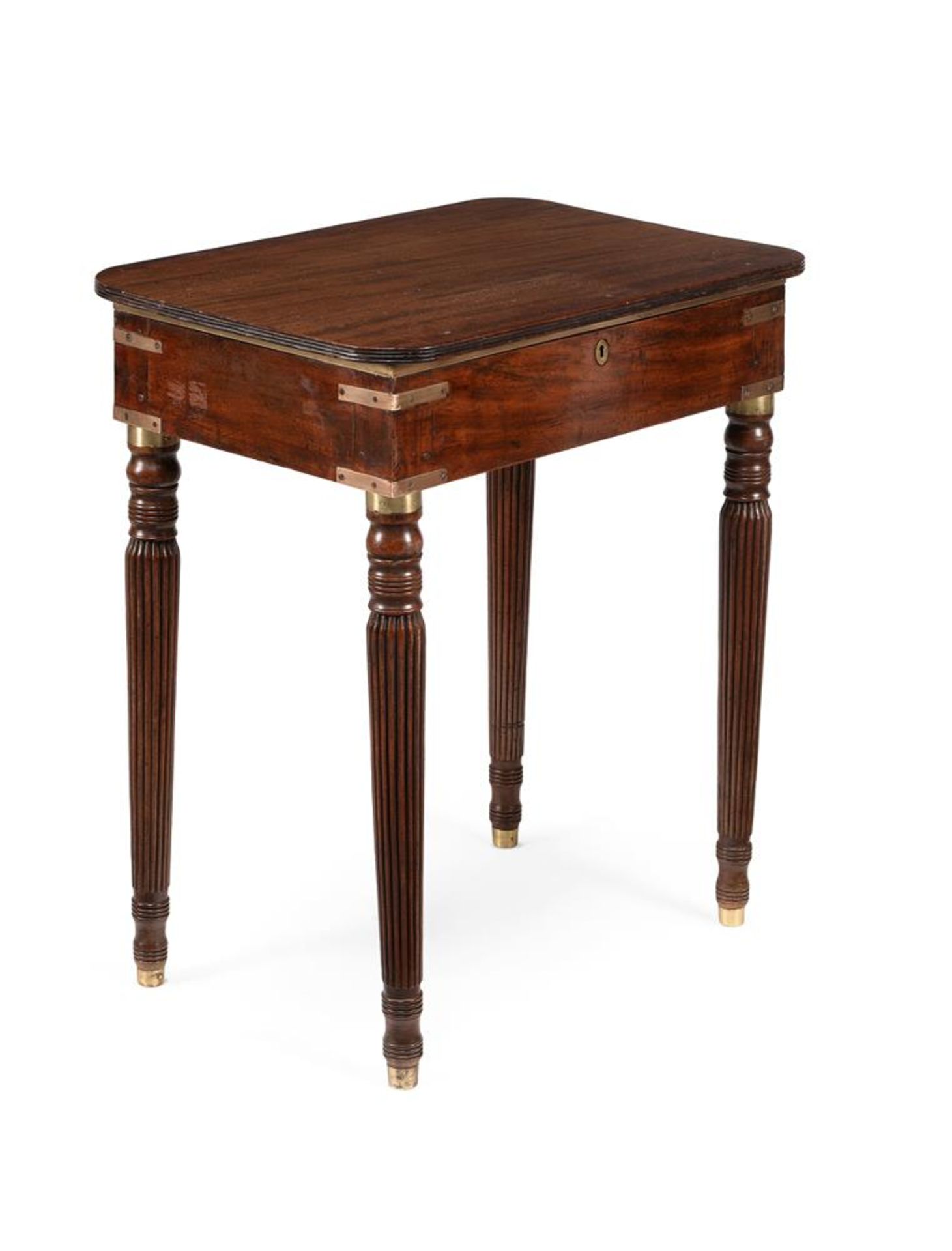 A REGENCY MAHOGANY AND BRASS BOUND CAMPAIGN READING TABLE, CIRCA 1815 - Bild 3 aus 8