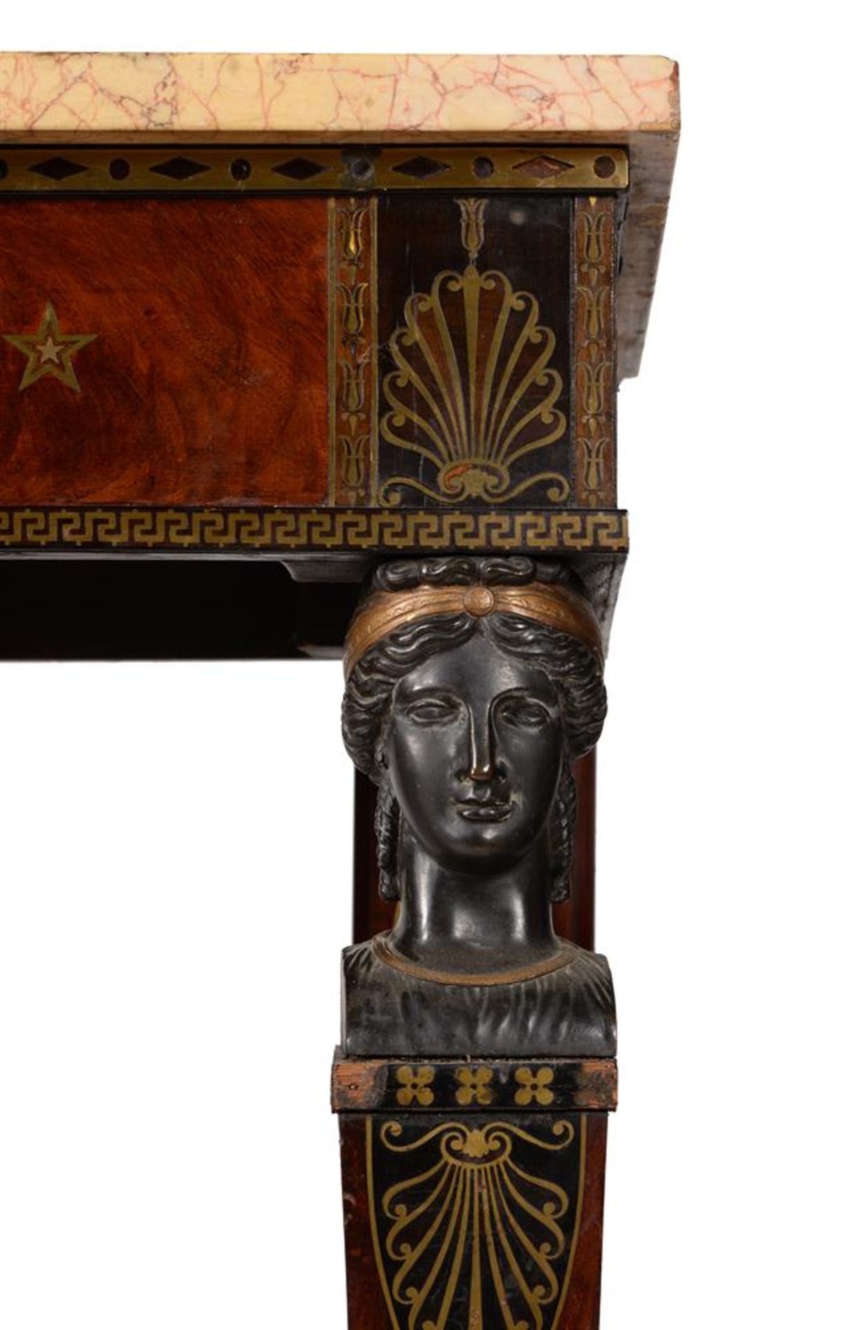 A MAHOGANY, BRASS MARQUETRY AND BRONZE MOUNTED SERVING TABLE OR SIDE TABLE, SECOND HALF 19TH CENTURY - Bild 5 aus 8