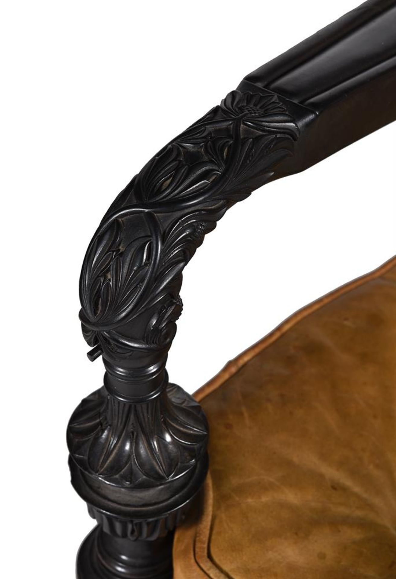 Y A NEAR PAIR OF ANGLO INDIAN CARVED EBONY ARMCHAIRS, MID 19TH CENTURY - Image 3 of 9