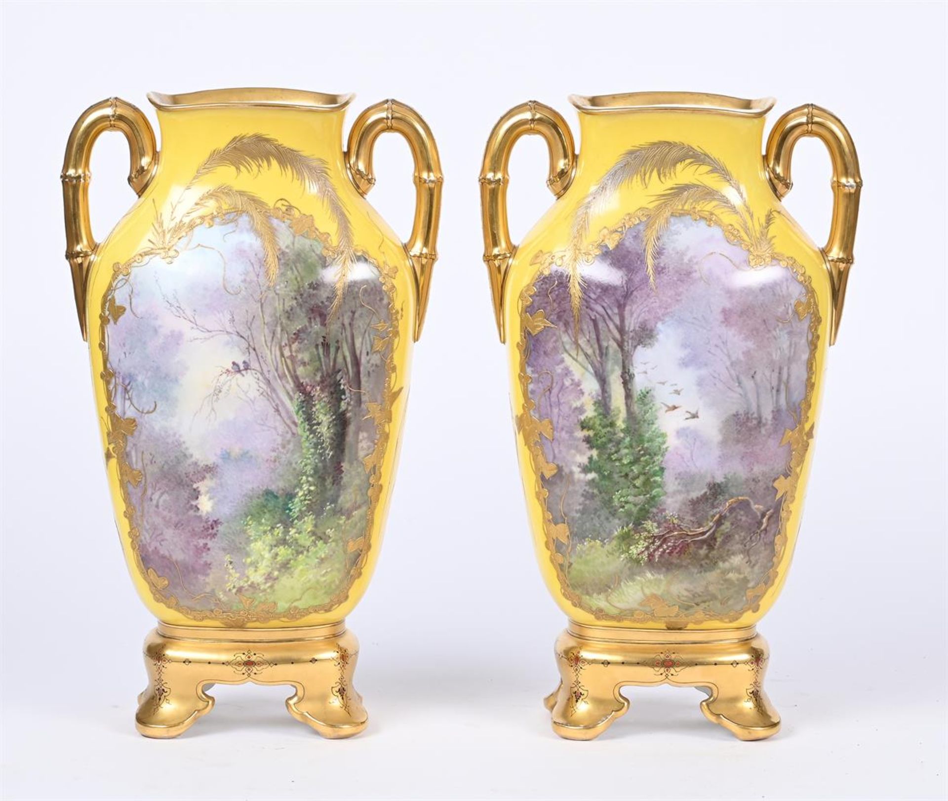 A PAIR OF FRENCH PORCELAIN YELLOW GROUND VASES, LATE 19TH CENTURY - Image 3 of 3