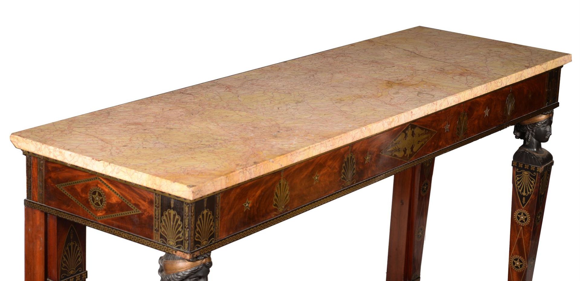 A MAHOGANY, BRASS MARQUETRY AND BRONZE MOUNTED SERVING TABLE OR SIDE TABLE, SECOND HALF 19TH CENTURY - Bild 6 aus 8