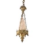 A GOTHIC GILT BRONZE AND GLASS CEILING LIGHT, 19TH CENTURY AND LATER