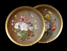 A PAIR OF SEVRES (OUTSIDE DECORATED) PLATES SIGNED AND DATED WITH FLORAL SPRAYS, BY C. BANBERY 1888
