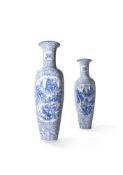 A PAIR OF MASSIVE BLUE AND WHITE PORCELAIN VASES, IN CHINESE STYLE, OF RECENT MANUFACTURE