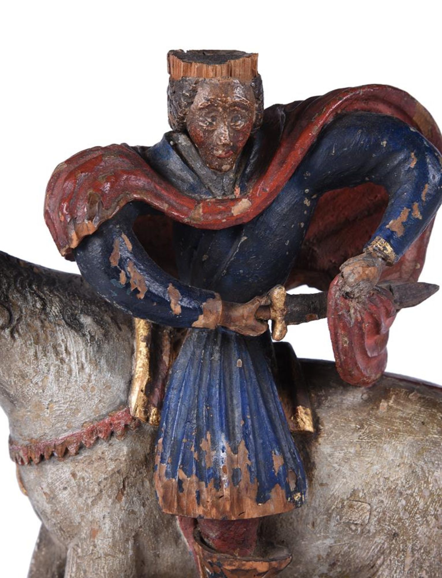 A CARVED POLYCHROME FIGURE OF ST MARTIN ON HORSEBACK, 16TH/17TH CENTURY - Bild 5 aus 6