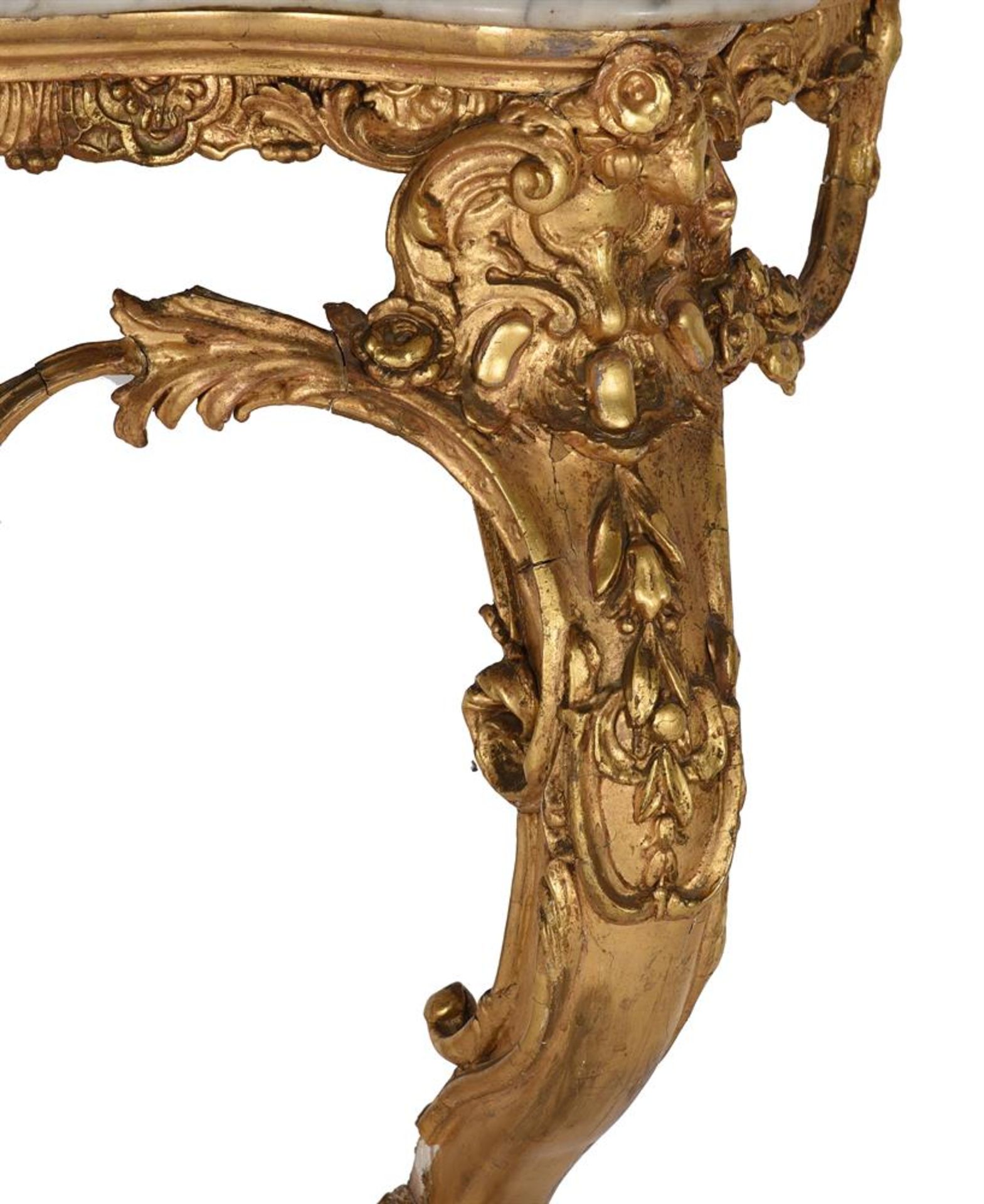 A PAIR OF GILTWOOD AND COMPOSITION CONSOLE TABLES, IN ROCOCO REVIVAL TASTE, 19TH CENTURY - Image 10 of 13