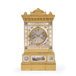 A FRENCH RESTAURATION ORMOLU AND PARIS PORCELAIN ARCHITECTURAL MANTEL CLOCK, CIRCA 1830