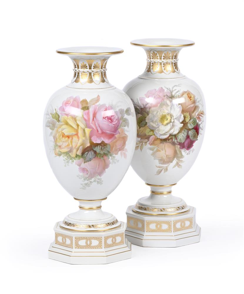 A VERY NEAR PAIR OF BERLIN (KPM) PORCELAIN VASESCIRCA 1900Each painted with bouquets of roses - Image 3 of 6