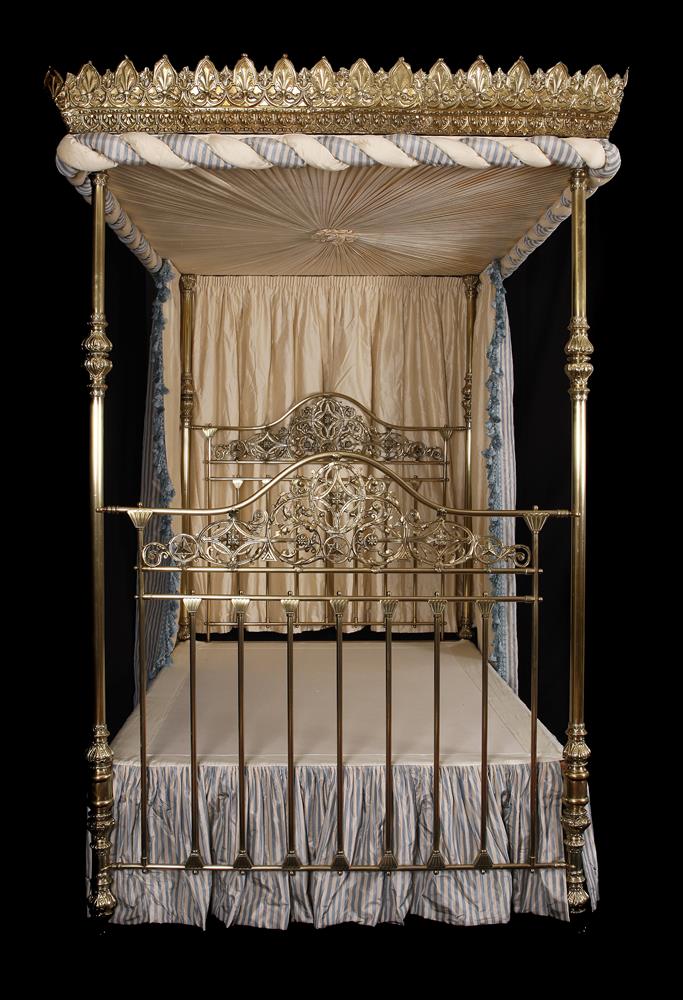 A VICTORIAN GILT BRASS FOUR POST BED, CIRCA 1873 - Image 3 of 10