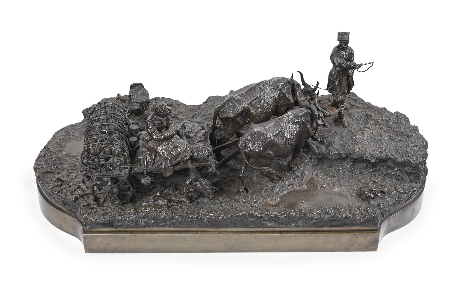 λ AFTER LEONID POSEN, A RARE LARGE BRONZE FIGURAL GROUP 'OXEN' OR 'HEADING TO THE DUCK MARKET' - Image 2 of 5